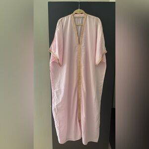 Morocco Kaftan Dress Blush Pink With Gold Embroidery SIZE LARGE